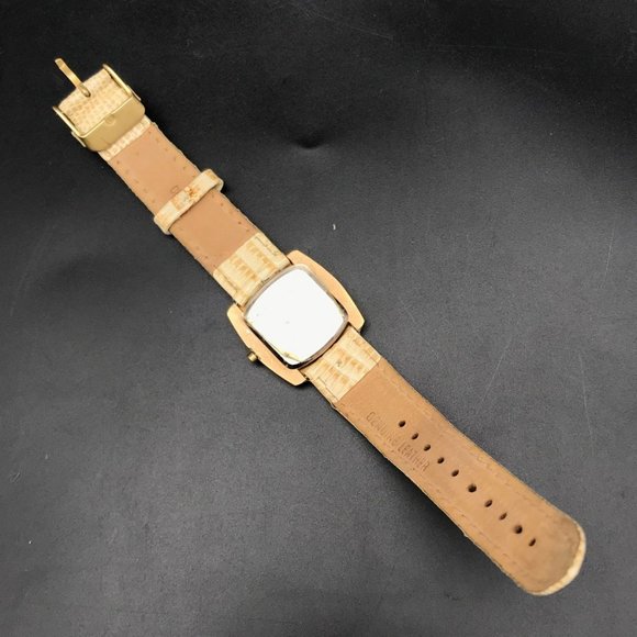 Vintage Gold Tone Japan Movement Watch Leather Band New Battery FSC:33822-1/F